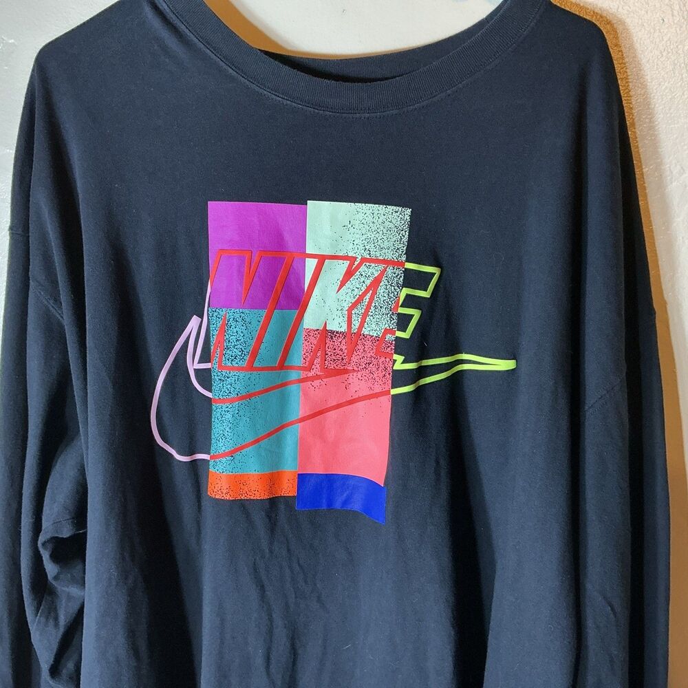 Nike Air Max Men’s Black Long Sleeve Tee Shirt Multi Color Bright T